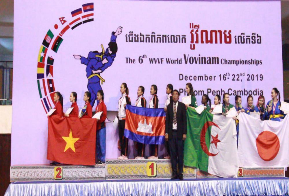 ក្រុមកីឡាការិនី កម្ពុជាក្លាយជាជើងឯក នៃការប្រកួតកីឡាវ៉ូវីណាម ជើងឯកពិភពលោក លើកទី៦ ឆ្នាំ២០១៩ នៅកម្ពុជា