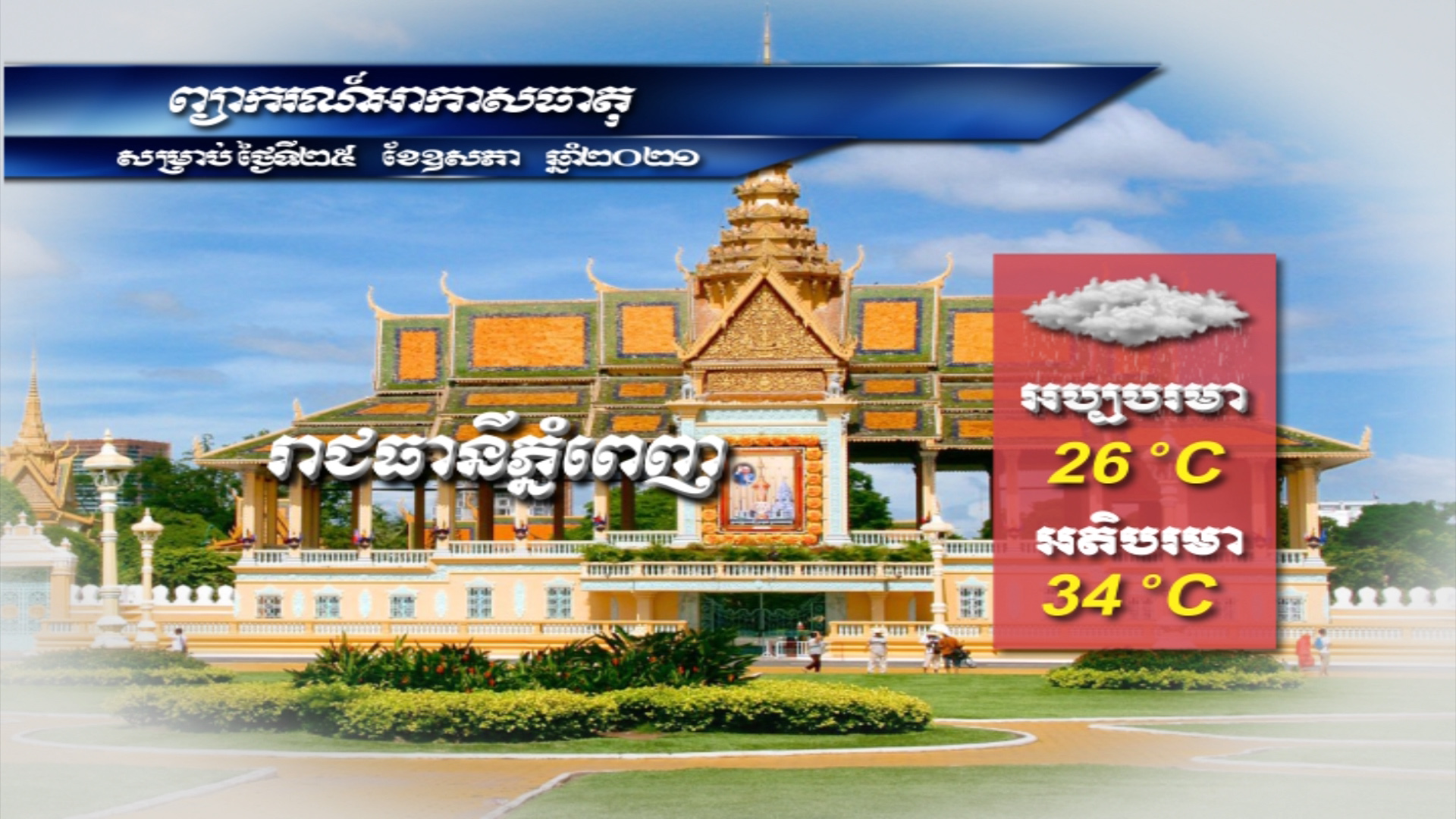 ព្យាករណ៍អាកាសធាតុ សម្រាប់ថ្ងៃទី២៥ ខែឧសភា ឆ្នាំ២០២១