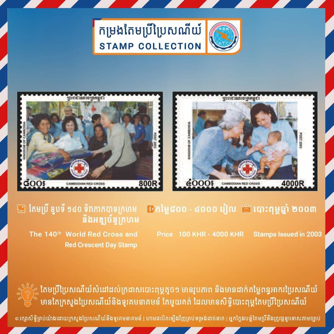 ក្រសួងប្រៃសណីយ៍បញ្ចេញតែមប្រិ៍ “ខួបទី១៤០ ទិវាពិភពលោកកាកបាទក្រហម និងអឌ្ឍចន្ទក្រហម”