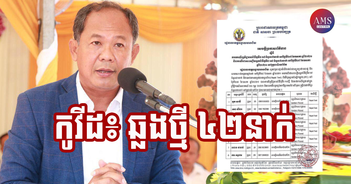ខេត្តបន្ទាយមានជ័យ រកឃើញករណីវិជ្ជមានកូវីដ-១៩ចំនួន ៤២នាក់ និងជាសះស្បើយ ១២០នាក់ ក្នុងរយៈពេល ២៤ម៉ោងចុងក្រោយ