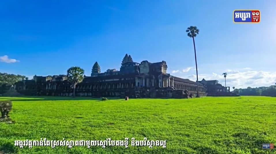 អង្គរវត្តកាន់តែស្រស់ស្អាតជាមួយស្មៅបៃតងខ្ចី និងបរិស្ថានល្អ