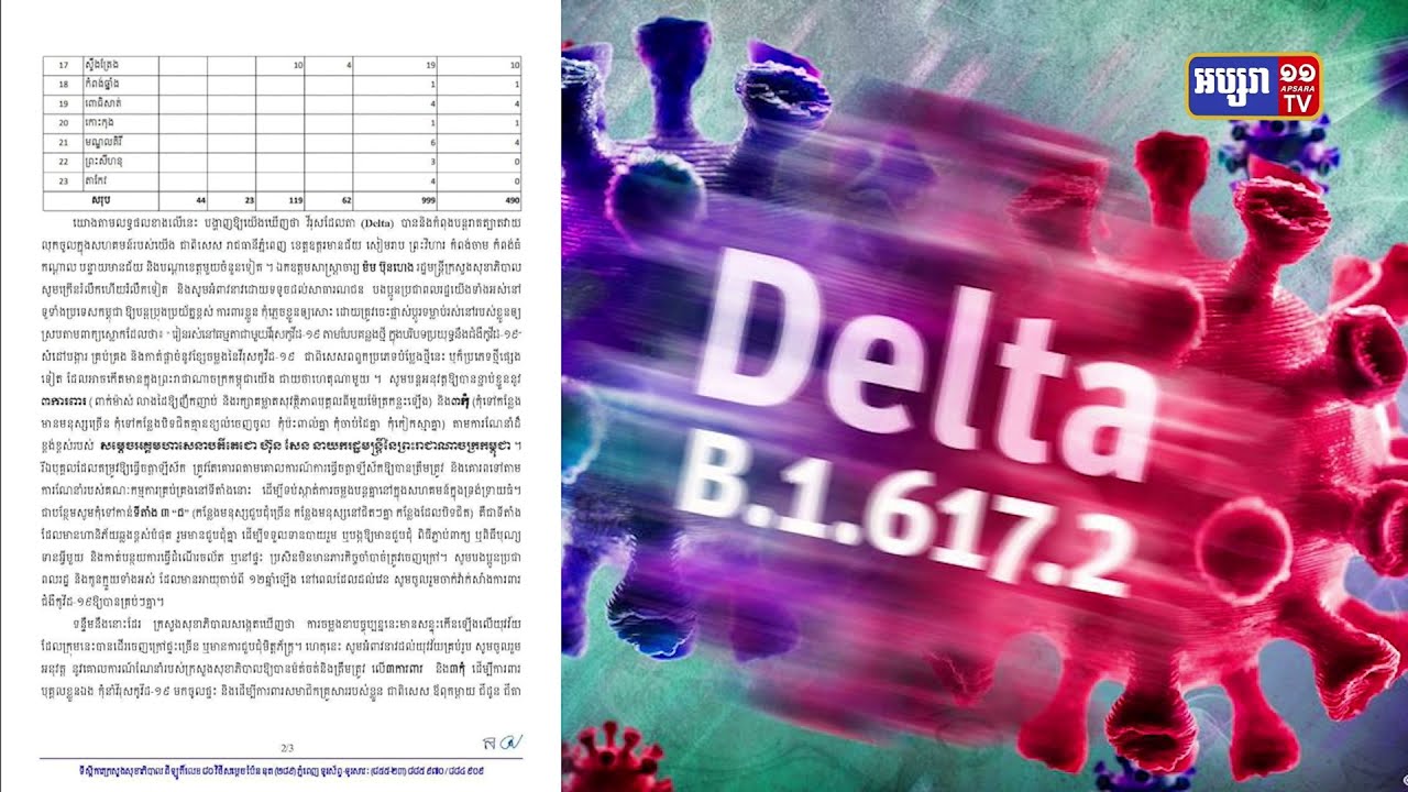 វីរុសបំប្លែងថ្មី Delta ដែលឆ្លង២៣ខេត្តរាជធានីមានចំនួន៩៩៩ករណី (Video Inside)