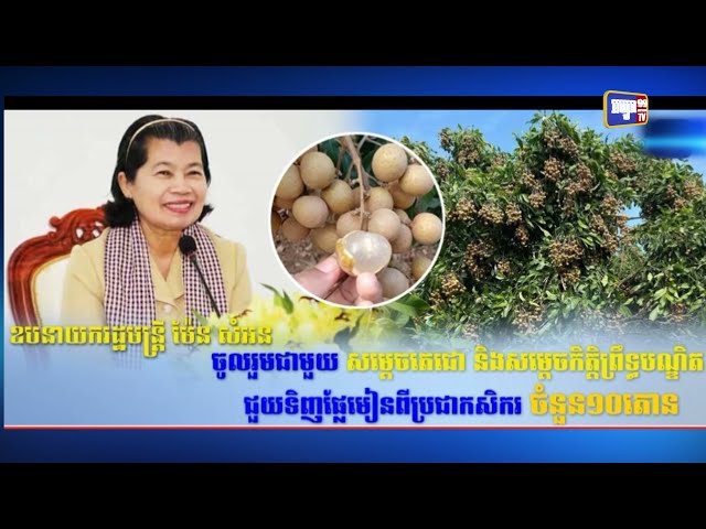 លោកជំទាវ ម៉ែន សំអន ចូលរួមជាមួយសម្តេចតេជោ និងសម្តេចកិត្តិព្រឹទ្ធបណ្ឌិត ជួយទិញផ្លែមៀនពីប្រជាកសិករចំនួន១០តោន (Video Inside)