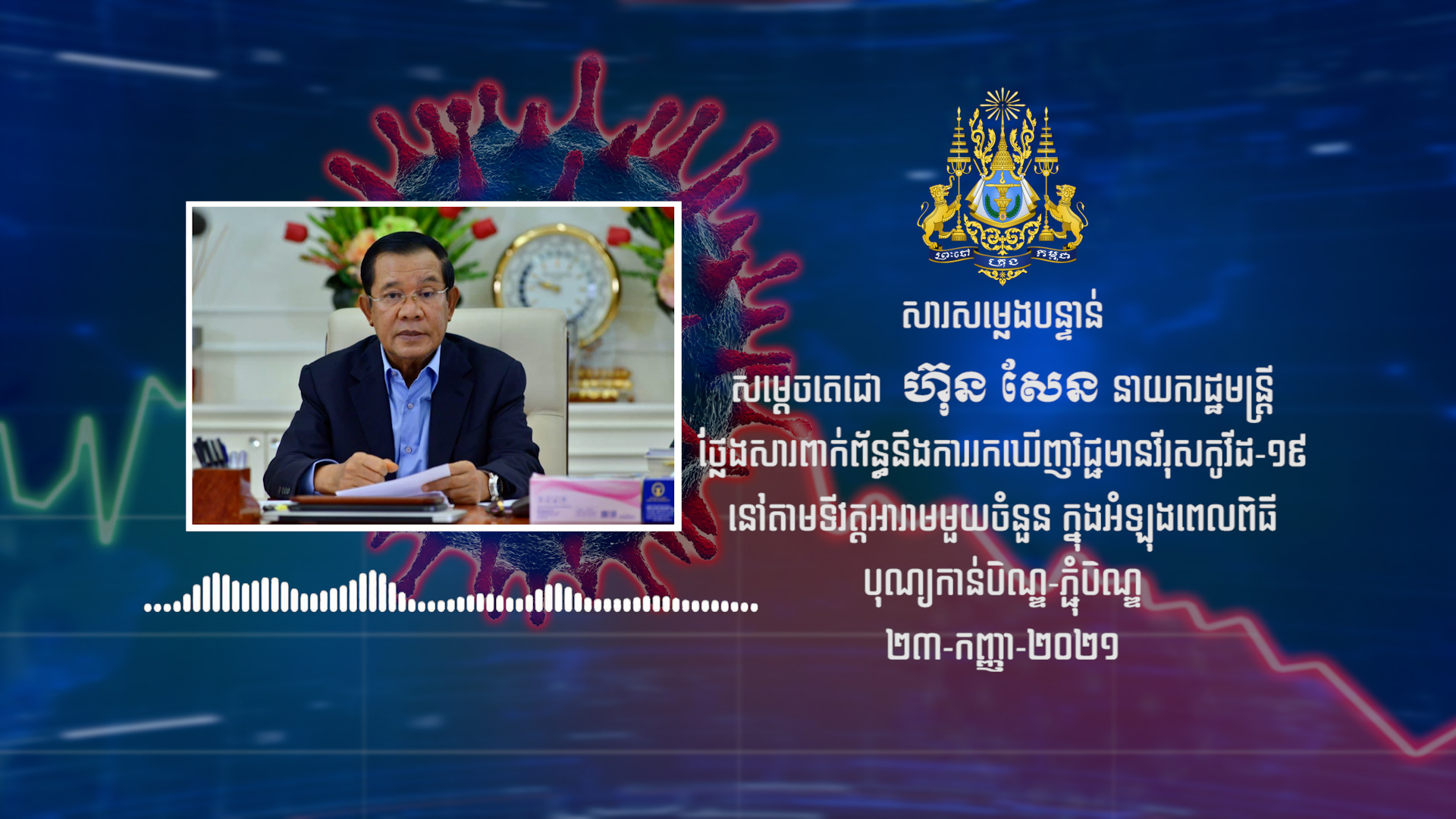 សារសំឡេងពិសេស សម្តេចតេជោ ហ៊ុន សែន ពាក់ព័ន្ធការរកឃើញវិជ្ជមានវីរុសកូវីដ១៩ នៅតាមទីវត្តអារាមមួយចំនួន ក្នុងអំឡុងពេលពិធីបុណ្យកាន់បិណ្ឌ និងភ្ជុំបិណ្ឌ