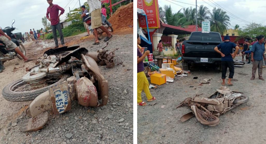 រថយន្ត Ford បើកបុកម៉ូតូ ៣គ្រឿងបណ្ដាលឱ្យរងរបួសធ្ងន់ ៣នាក់ និងស្លាប់ម្នាក់