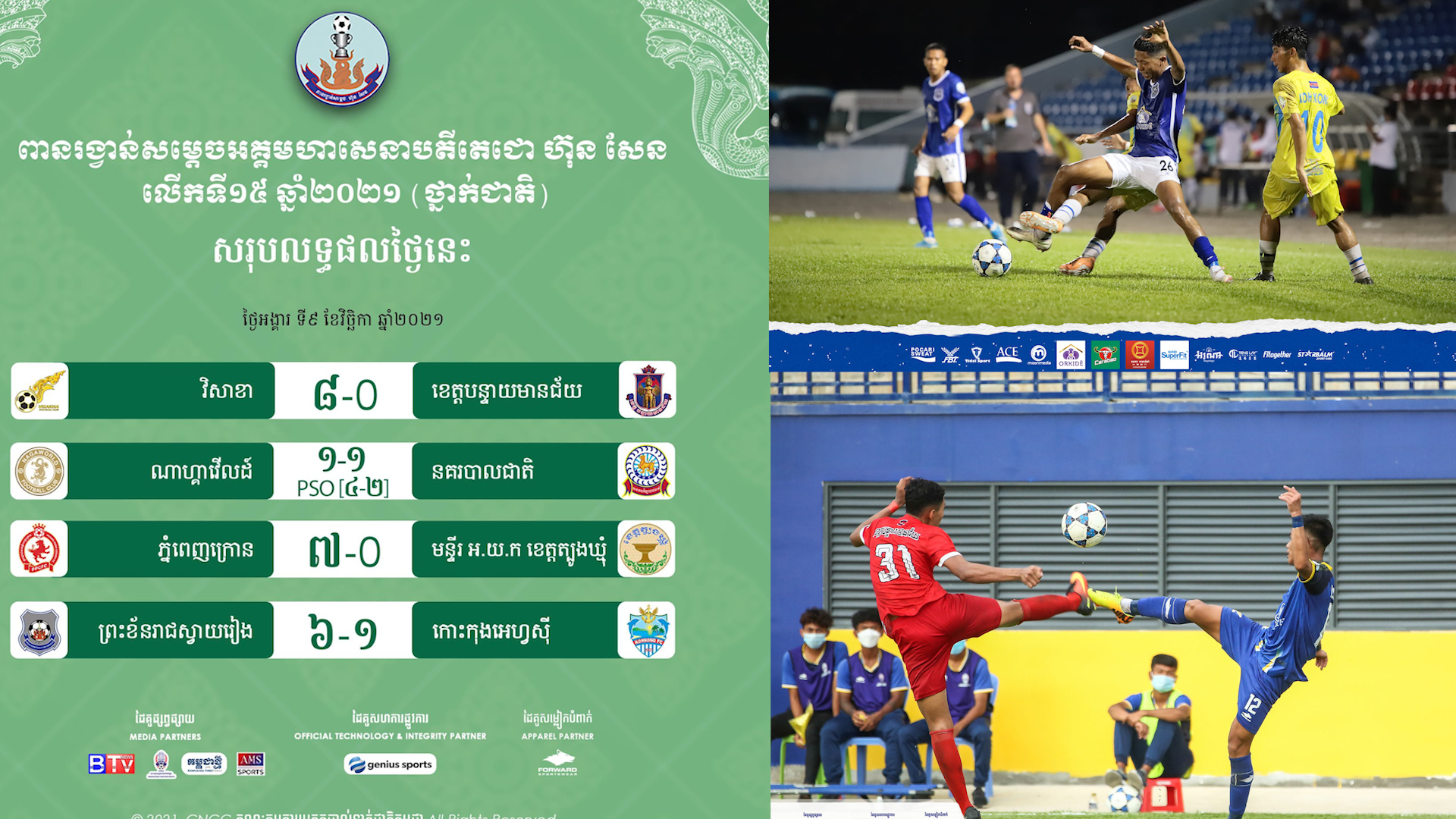 វិសាខា ណាហ្គា ភ្នំពេញក្រោន ស្វាយរៀង ឡើងវគ្គ៨ក្រុម ពានរង្វាន់សម្តេចតេជោ ហ៊ុន សែន រដូវកាល ២០២១