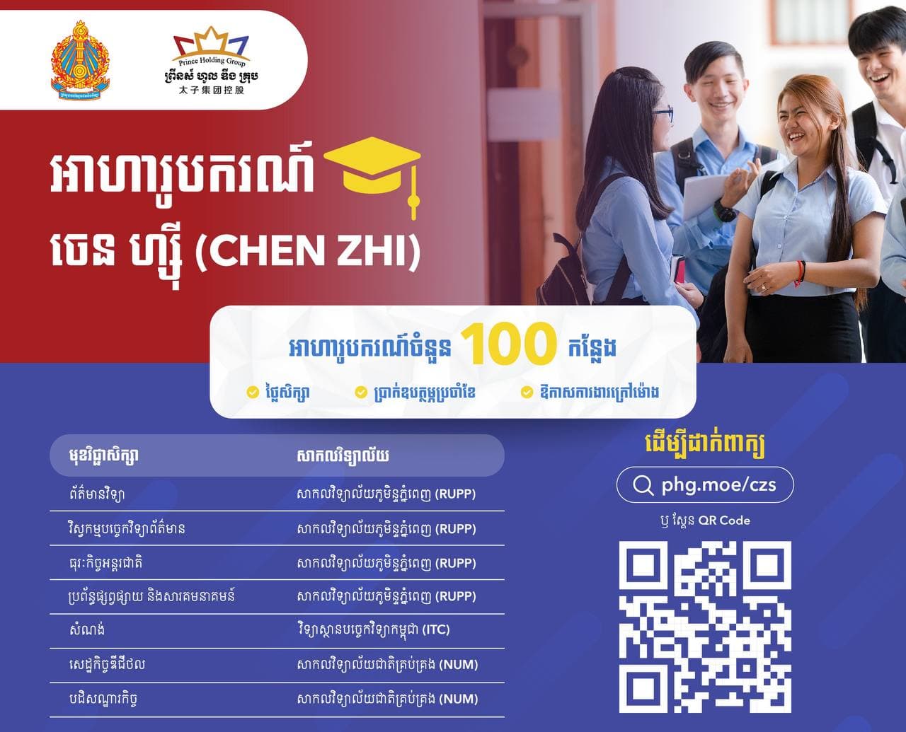 ក្រុមហ៊ុន ព្រីនស៍ ប្រកាសកាលបរិច្ឆេទបិទបញ្ចប់ទទួលពាក្យស្នើសុំអាហារូបករណ៍ ចេន ហ្ស៊ី ត្រឹមថ្ងៃទី ៣០ ខែមករា ឆ្នាំ ២០២២