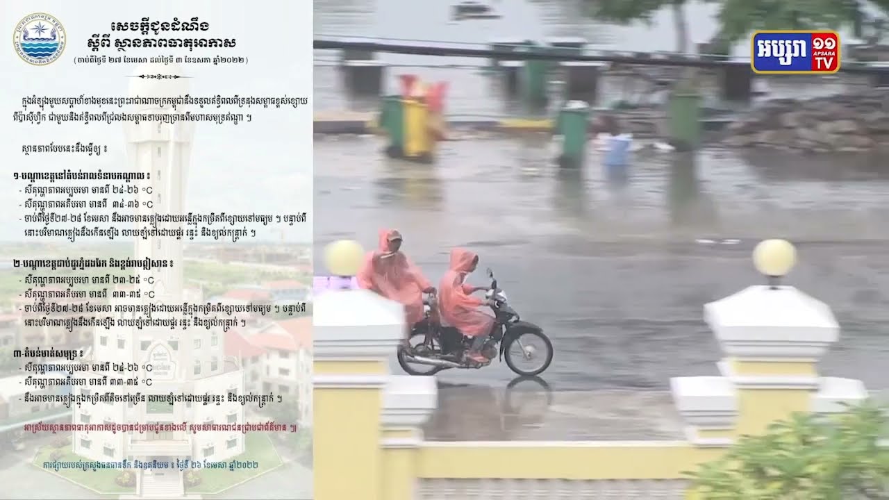 ការព្យាករណ៍ប្រចាំសប្ដាហ៍ (Video Inside)