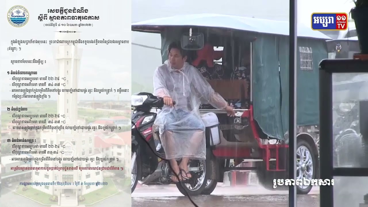 ព្យាករណ៍ប្រចាំសប្ដាហ៍ចាប់ពីថ្ងៃទី០៤ ដល់ថ្ងៃទី១០ ខែឧសភា ឆ្នាំ២០២២ (Video Inside)