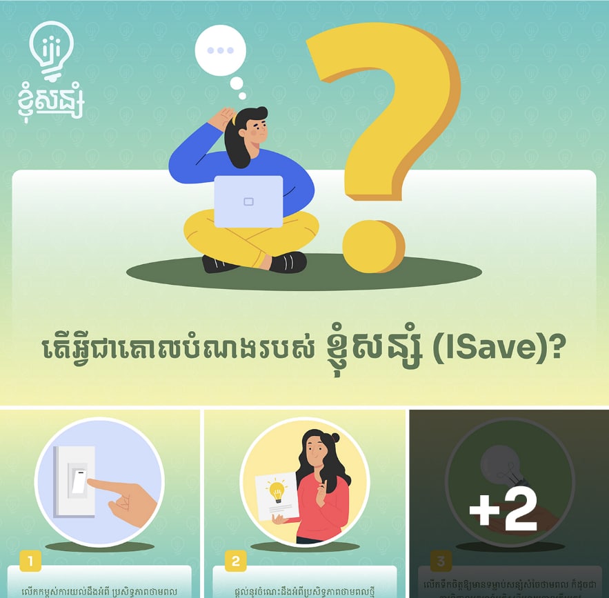 សន្សំថវិកា និងប្រយុទ្ធប្រឆាំងនឹងការប្រែប្រួលអាកាសធាតុ ដោយការចូលរួមប្រើប្រាស់ថាមពលប្រកបដោយទំនួលខុសត្រូវ តាមរយៈយុទ្ធនាការ «ខ្ញុំសន្សំ» ឬ «iSave»