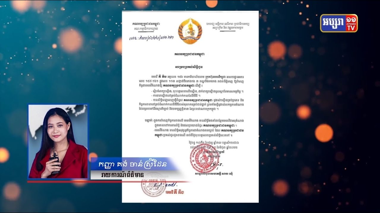 មេធាវីតំណាងគណបក្សប្រជាជនកម្ពុជាប្តឹងលោក សុន ឆ័យ (Video Inside)