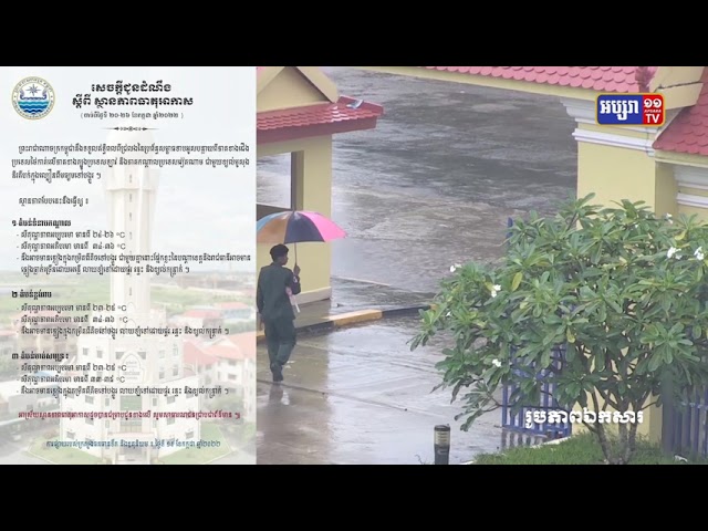 ព្យាករណ៍អាកាសធាតុប្រចាំសប្ដាហ៍ចាប់ពីថ្ងៃទី២០ ដល់ថ្ងៃទី២៦ ខែកក្កដា ២០២២ (Video Inside)