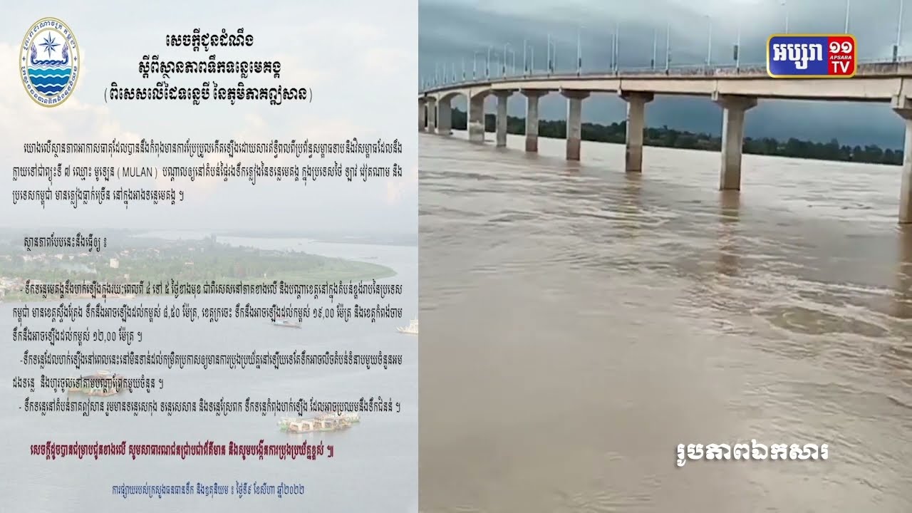 កម្ពស់ទឹកទន្លេមេគង្គ នឹងមានការហក់ឡើងខ្ពស់ ក្នុងរយៈពេលពី៤ទៅ៥ ថ្ងៃខាងមុខ (Video Inside)