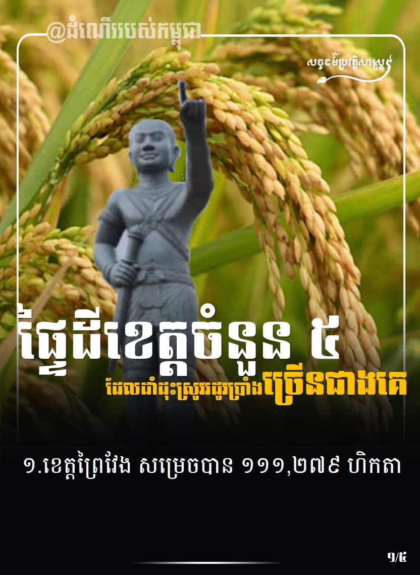 ផ្ទៃដីខេត្ដចំនួន ៥ ដែលដាំដុះស្រូវរដូវប្រាំងច្រើនជាងគេ