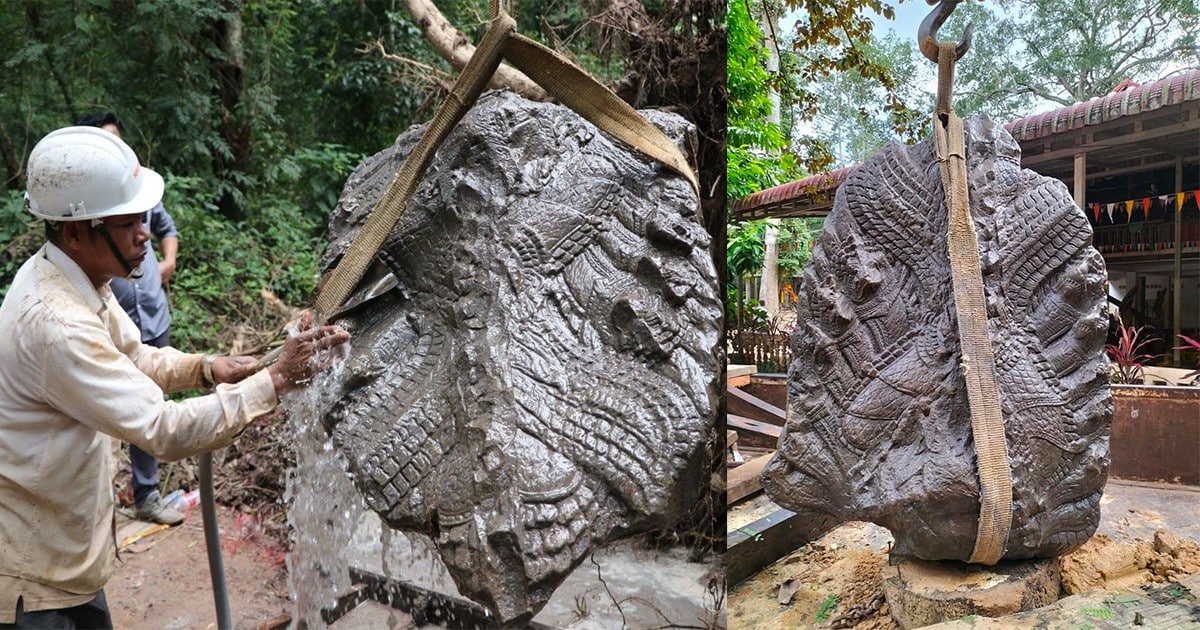ប្រទះឃើញបំណែកចម្លាក់ក្បាលនាគ ក្នុងរចនាបថបាយ័ន កប់ក្នុងដី