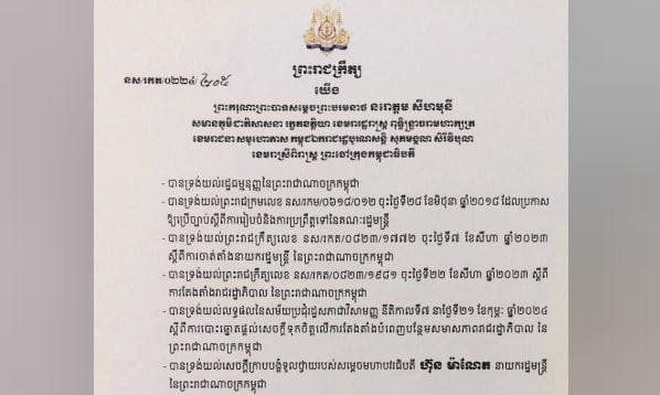 ព្រះរាជក្រឹត្យតែងតាំង លោក ហ៊ុន ម៉ានី ជាឧបនាយករដ្ឋមន្ដ្រី និងជារដ្ឋមន្ដ្រីក្រសួងមុខងារសាធារណៈ, លោក ស្រ៉ី ថាមរុង្គ និងលោក ប៉ែន វិបុល ជាទេសរដ្ឋមន្ដ្រីទទួលបន្ទុកបេសកកម្មពិសេស