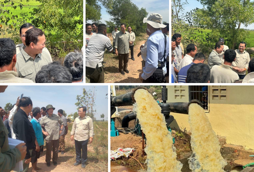 សម្តេចធិបតីនាយករដ្ឋមន្ត្រី ចុះពិនិត្យកិច្ចអន្តរាគមន៍បូមទឹកដាក់ស្រែប្រជាពលរដ្ឋ នៅស្រុកបាទី