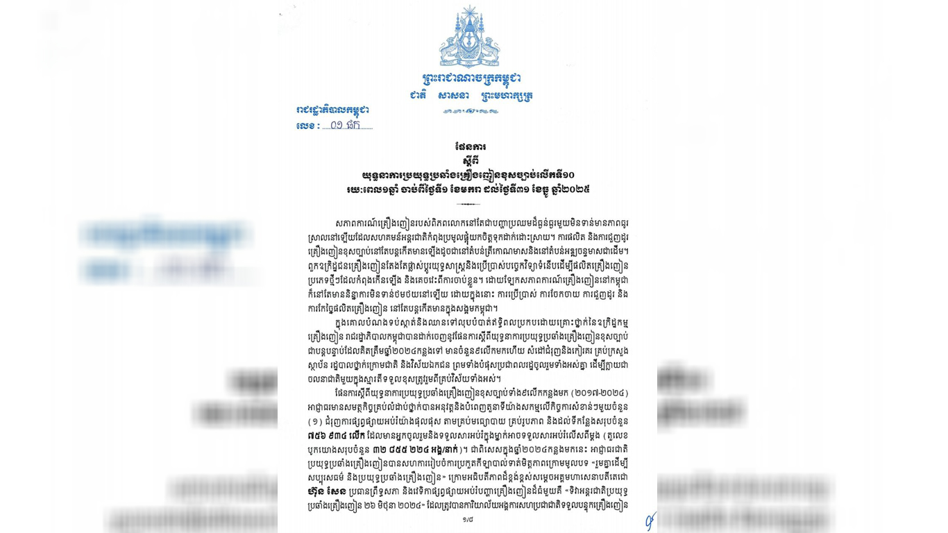 រាជរដ្ឋាភិបាល បញ្ជាឱ្យចាត់វិធានការម៉ឺងម៉ាត់ បិទ ឬដកហូតអាជ្ញាបណ្ណអាជីវកម្ម ក្លឹបកម្សាន្ត ខុនដូ បារ KTV ផ្ទះសំណាក់ ដែលមានសកម្មភាពគ្រឿងញៀន