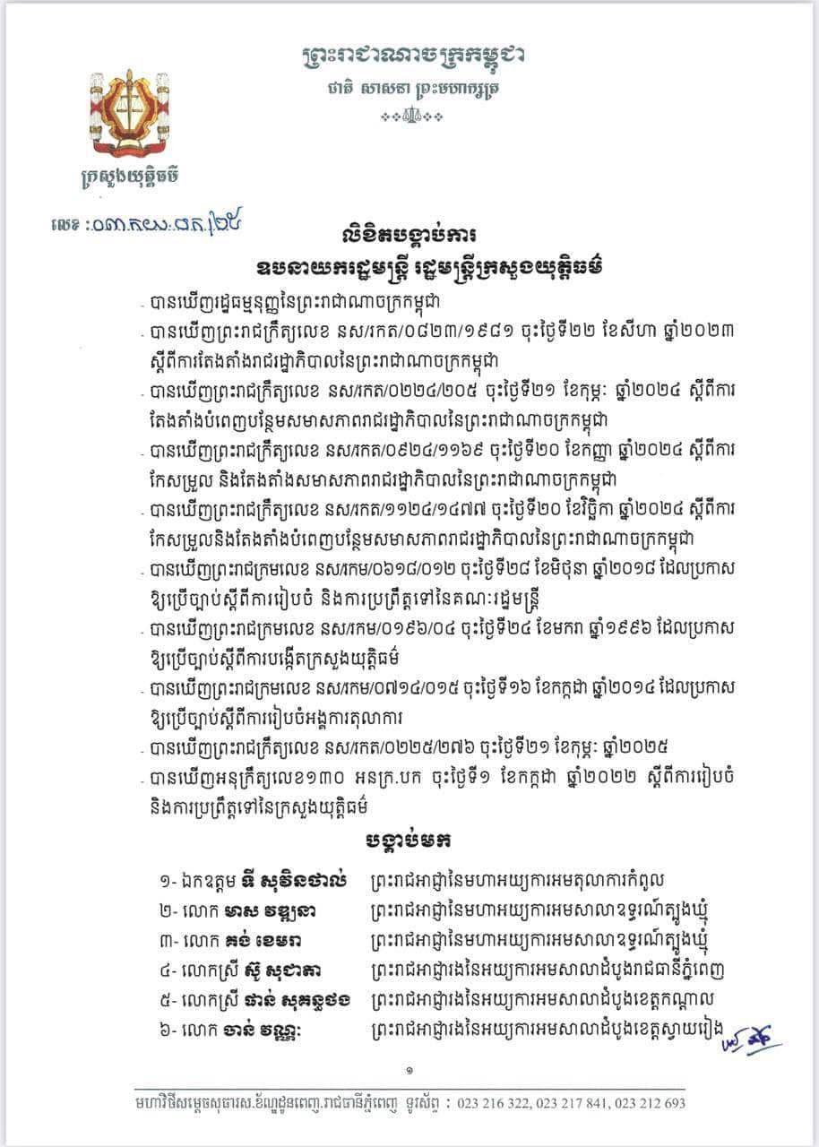 រដ្ឋមន្ត្រីក្រសួងយុត្តិធម៌ប្រាប់ព្រះរាជអាជ្ញា ព្រះរាជអាជ្ញារងចំនួន ២៣នាក់ឱ្យ​ចូលបង្ហាញខ្លួន នៅអង្គភាពសាមី​យ៉ាងយូរ​បំផុត​ត្រឹមថ្ងៃទី៣ ខែមីនា