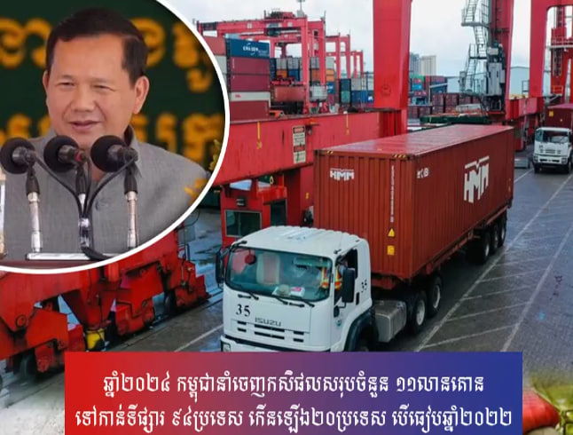 ឆ្នាំ២០២៤ កម្ពុជានាំចេញកសិផលសរុបចំនួន ១១លានតោនទៅកាន់ទីផ្សារ ៩៤ប្រទេស កើនឡើង២០ប្រទេស បើធៀបឆ្នាំ២០២២