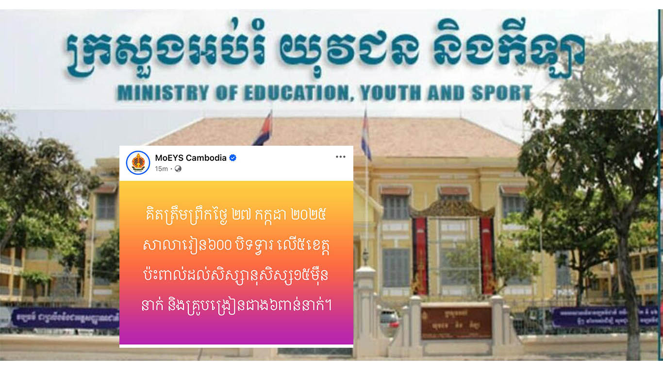 ក្រសួងអប់រំកម្ពុជា ៖ គិតត្រឹមព្រឹកថ្ងៃទី២៧ កក្កដា សាលារៀន ៦០០បិទទ្វារ លើ ៥ខេត្ត