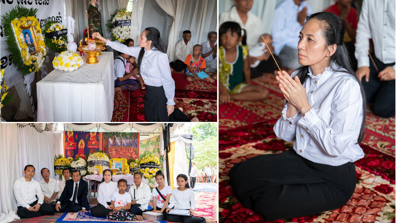 លោកជំទាវបណ្ឌិត ពេជ ចន្ទមុន្នី ហ៊ុនម៉ាណែត អញ្ជើញគោរពវិញ្ញាណក្ខន្ធយុទ្ធជនពលី ចំនួន ៣រូប ក្នុងសមរភូមិមុខនៃជម្លោះព្រំដែនកម្ពុជា-ថៃ