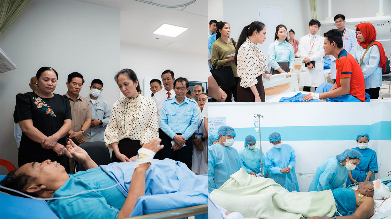 លោកជំទាវបណ្ឌិត ពេជ ចន្ទមុន្នី អញ្ជើញចុះសួរសុខទុក្ខយុទ្ធជនរងរបួសនៅតាមមន្ទីរពេទ្យក្នុងរាជធានីភ្នំពេញ