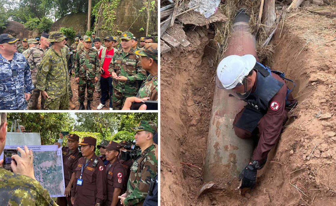 ស៊ីម៉ាក់ ៖ អនុព័ន្ធយោធា បរទេសចុះ ពិនិត្យគ្រាប់បែកទម្លាក់ពីយន្តហោះថៃ​ប្រភេទ MK-84នៅឃុំគោកមន