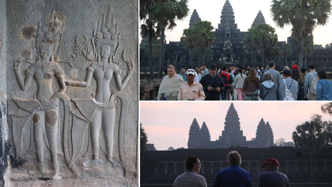 ការចូលទស្សនាប្រាសាទអង្គរវត្ត ដើរចូលពីទិសខាងលិច ទេសចរគ្រប់រូបនឹងឃើញទិដ្ឋភាពដ៏ស្កឹមស្កៃ និងគោរពលើកតម្លៃប្រាសាទ