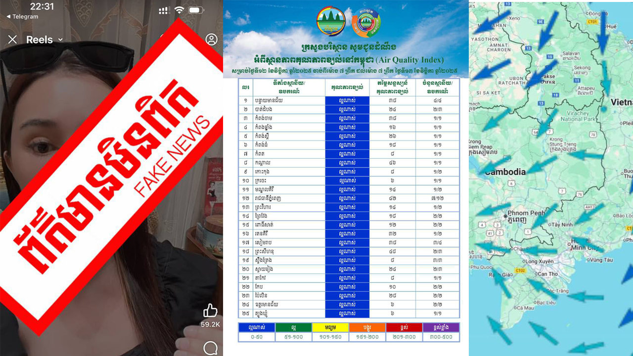 ក្រសួងបរិស្ថាន ប្រាប់ឱ្យម្ចាស់ផេក Nimol Felix និង​អ្នកផ្សព្វផ្សាយបន្ត ធ្វើការលុបព័ត៌មានក្លែងក្លាយ ដែល​ភូត​កុហក​ពីគុណភាពខ្យល់នៅកម្ពុជានោះចេញ​ជា​បន្ទាន់