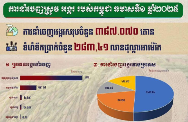 កម្ពុជា នៅក្នុងឆមាសទី១ ឆ្នាំ២០២៥ នាំចេញអង្ករជាង ៣៨៧ពាន់តោន