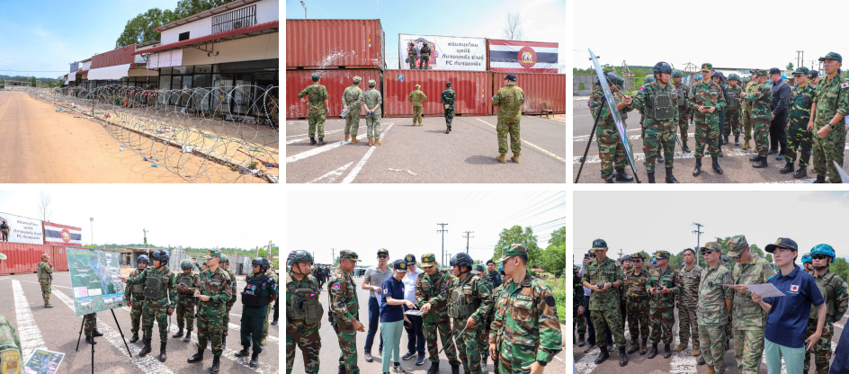 ក្រុមអនុព័ន្ធយោធាបរទេសចុះសង្កេតការណ៍នៅច្រកជ័យជំនះដែលកងទ័ពថៃបានកាន់កាប់ដោយខុសច្បាប់ ហើយបន្តដាក់ពង្រាយទូកុងតឺន័រ និងបន្លាលួស