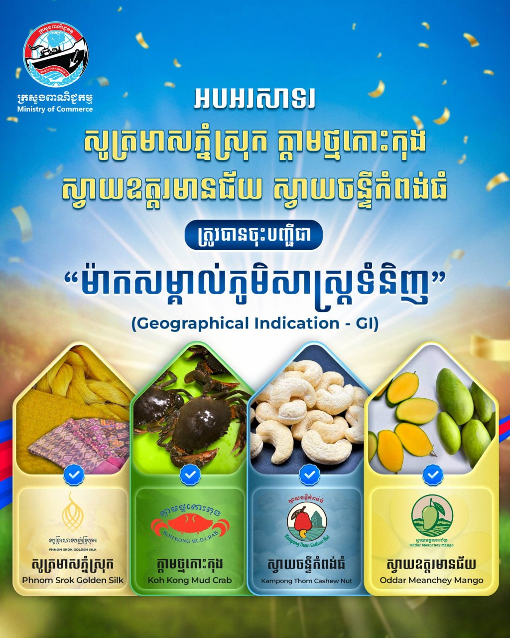 ផលិតផល៤មុខទៀតត្រូវបានចុះបញ្ជីម៉ាកសម្គាល់ភូមិសាស្ត្រទំនិញ