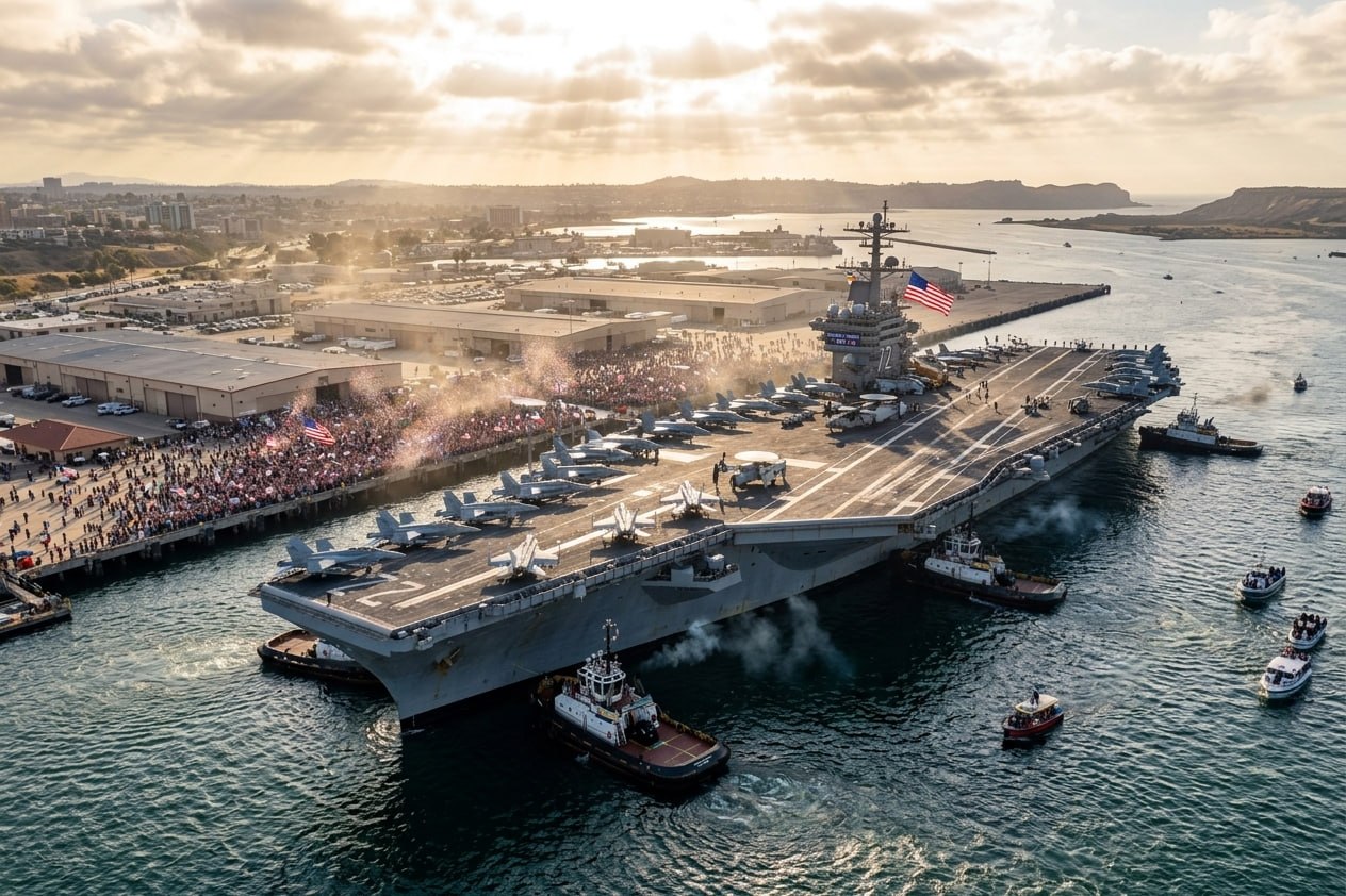 នាវាផ្ទុកយន្តហោះ USS Abraham Lincoln ត្រឡប់មកដល់សហរដ្ឋអាមេរិកវិញ ក្រោយបំពេញបេសកកម្ម ៣២២ ថ្ងៃ ក្នុងសង្គ្រាមអ៊ីរ៉ង់